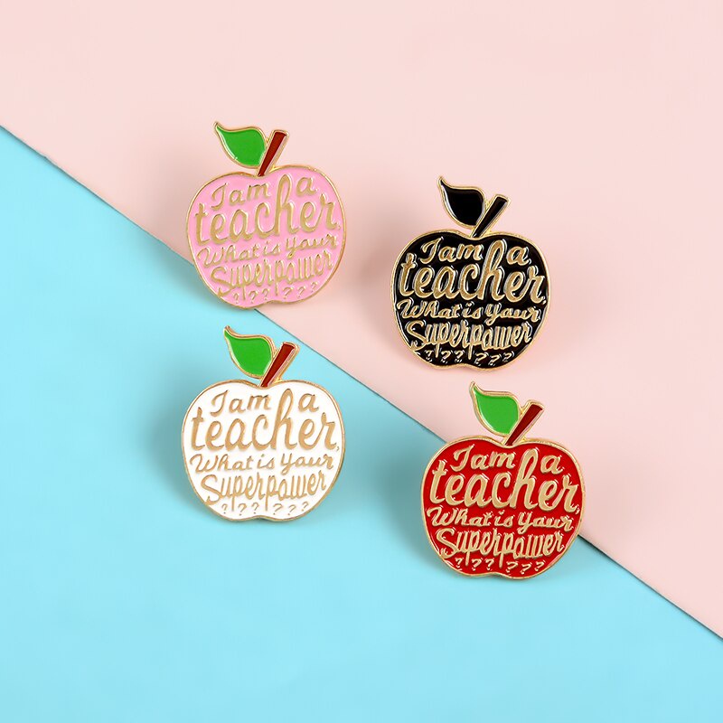 Ghim cài áo tráng men QIHE JEWELRY thiết kế hình trái cây họa tiết chữ I Am A Teacher thời trang