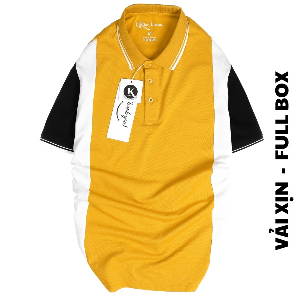 Áo thun polo nam KINGMEN vải cotton cá sấu cao cấp form đẹp phối sọc dọc cá tính có cổ tay ngắn - PL05 - Fullbox