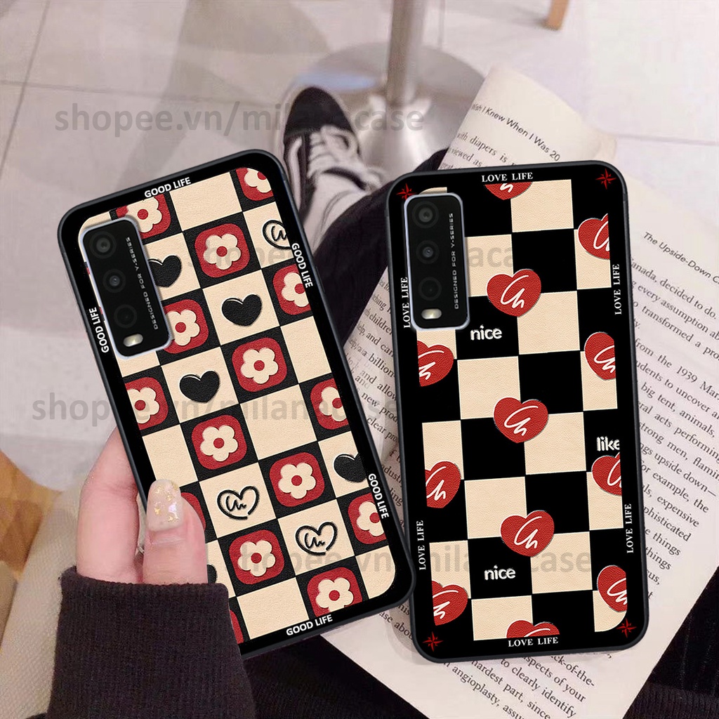 Ốp Vivo Y20 in hình caro trái tim siêu đẹp, siêu nét đầy phong cách cá tính