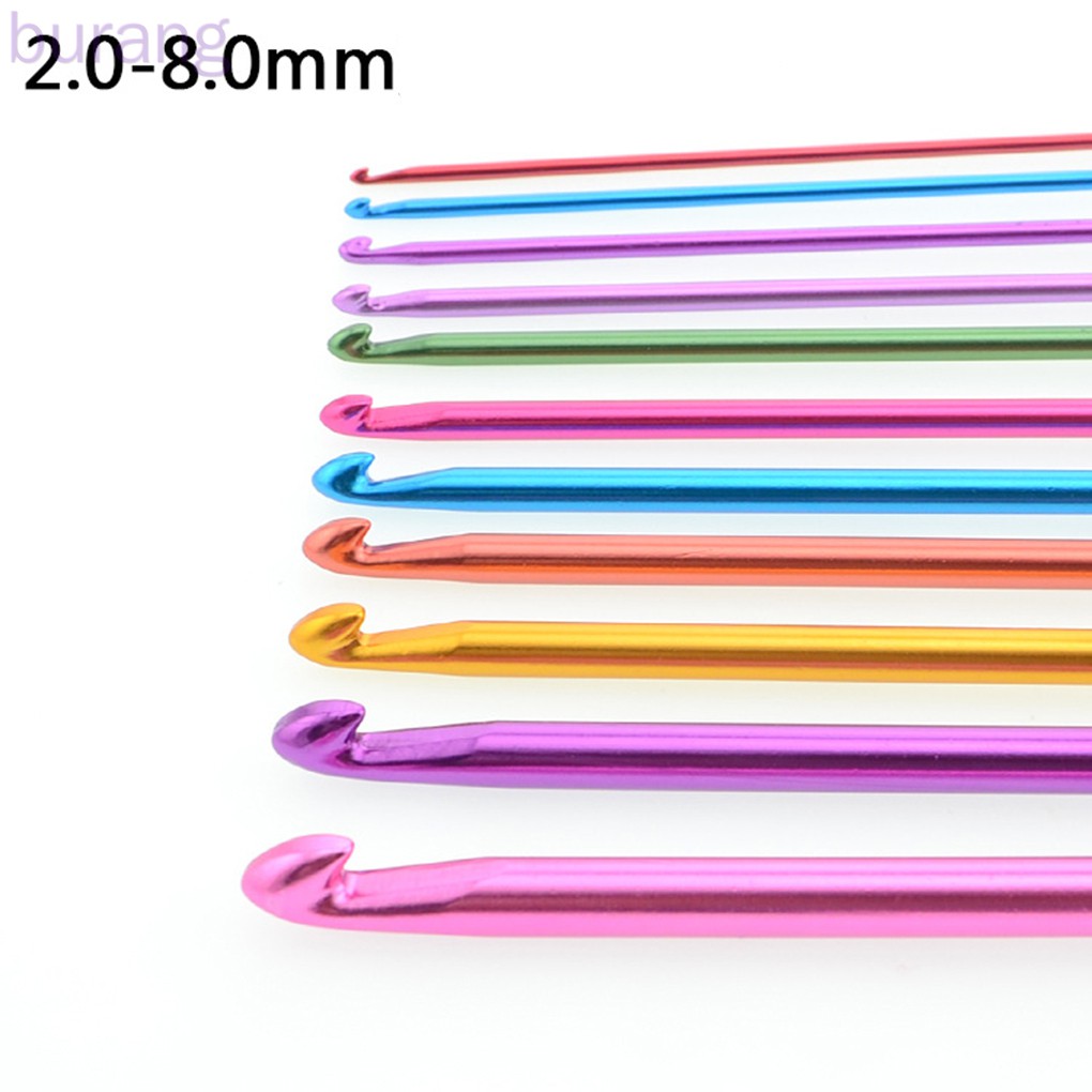 11pcs/set Crochet Hook Needles Set Multicolor Aluminum Hook Kits Knitting Tools Accessory Random Color