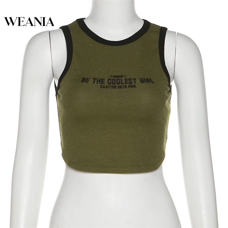 Áo Tank Top Cổ Tròn Thêu Chữ Thiết Kế Quyến Rũ Cho Nữ