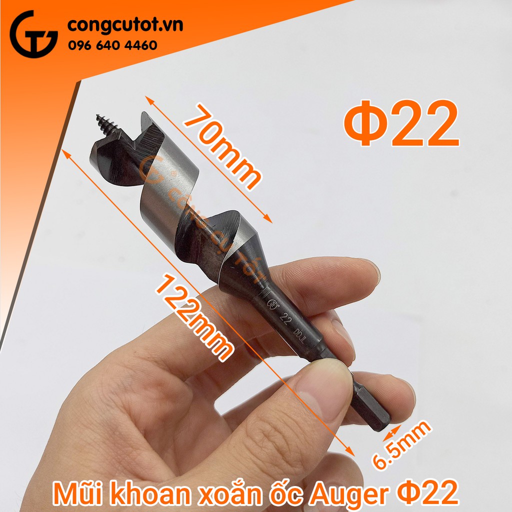 Mũi khoan gỗ xoắn ốc Auger Φ22 dài rãnh 70mm chuôi lục Onishi Nhật Bản