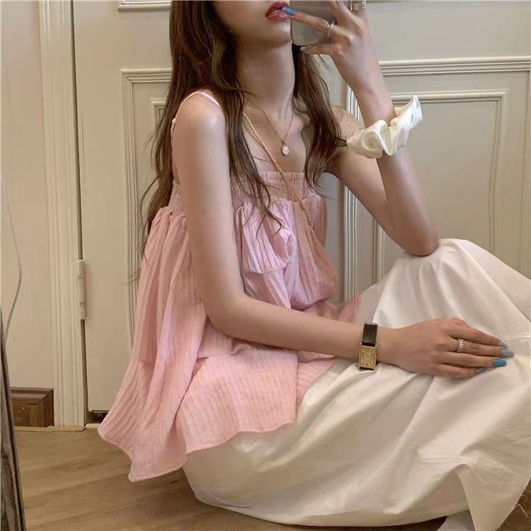 Áo Hai Dây Xếp Ly Thời Trang Mùa Hè Hàn Quốc