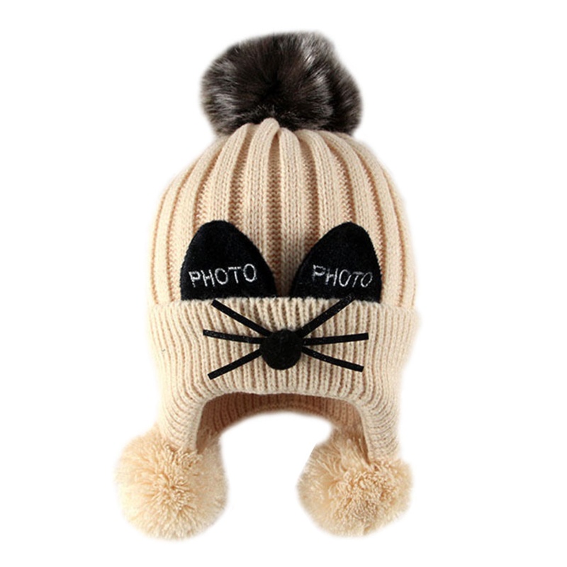 Mũ Beanie Dệt Kim Đính Bóng Lông Giữ Ấm Tai Thời Trang Thu Đông Cho Bé