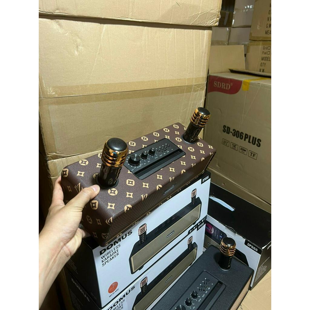 Loa karaoke Kèm Micro Bluetooth Domus DP666 có 2 micro, Thiết kế siêu đẹp, công suất 10W