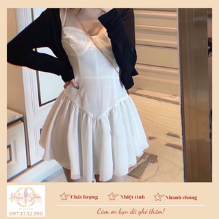 Set Váy Hai Dây Dáng Xoè (Không Có Mút) Kèm Áo Cardigan Mỏng