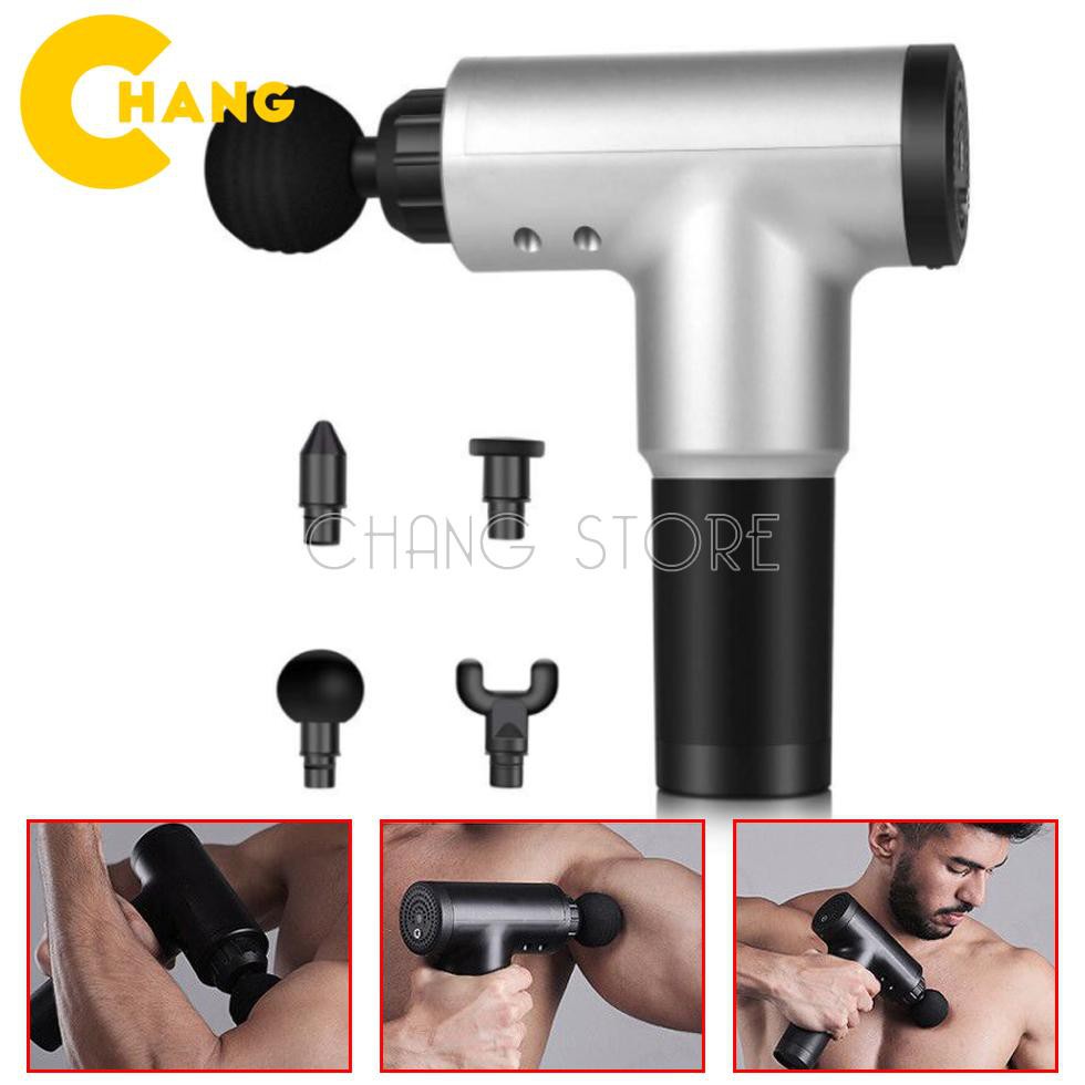 Máy Massage Cầm Tay Fascial Gun, Súng Massage 4 Đầu 6 Chế Độ Fascial Giảm Căng Cơ, Trị Nhức Mỏi Vai Gáy