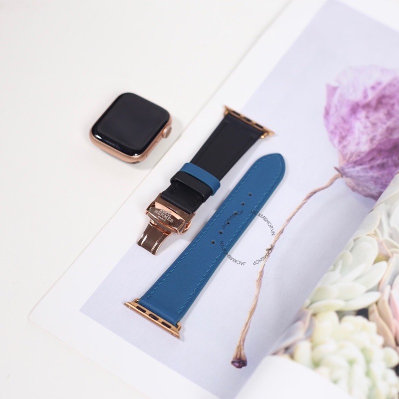 [BẢO HÀNH 1 NĂM] Dây Da BÊ SWIFT may tay thủ công màu Đen/Xanh Navy khóa Bướm cho Apple Watch series 1/2/3/4/5/6/7