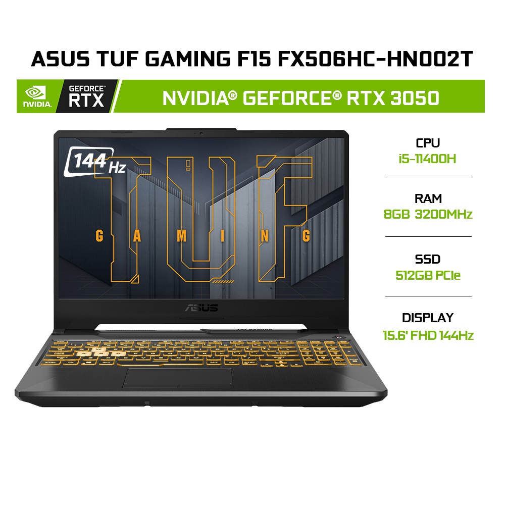 Laptop ASUS TUF FX506HC-HN002T i5-11400H 8GB 512GB RTX 3050 15.6' 144Hz W10