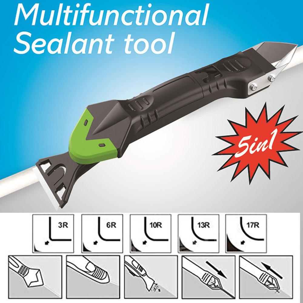 HECCEH Household Cleaning Sealant Smooth Scraper 5 In1 Corner Caulking Tool Glass Glue Angle Scrapers Sealant Tools Grout Kit Squeegees Window Cleaner Silicone Trowel Scraper Remover Caulk Finisher