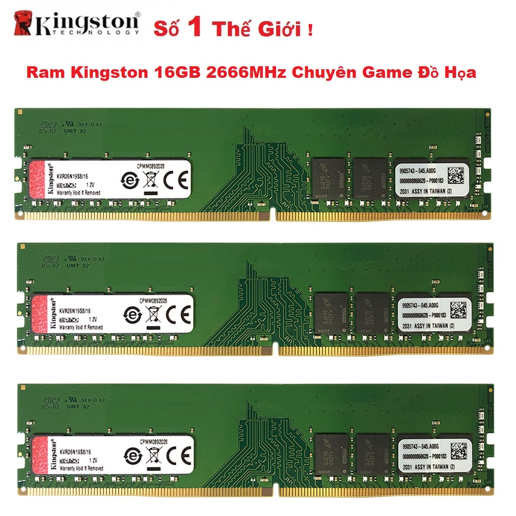 Ram Kingston 16GB DDR4 2666MHz Dùng Cho PC Desktop - Mới Bảo hành 36 tháng