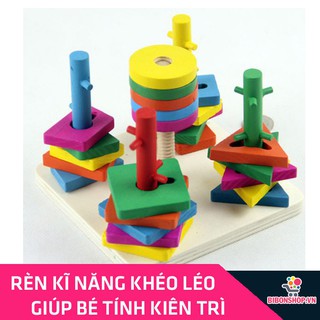 Đồ Chơi Gỗ Bộ Xây Dựng Cột 5 Rèn Kỹ Năng Khéo Léo Cho Bé – Gỗ Tự Nhiên An Toàn