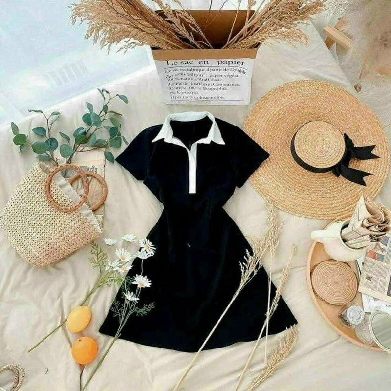 Đầm thun body viền trắng