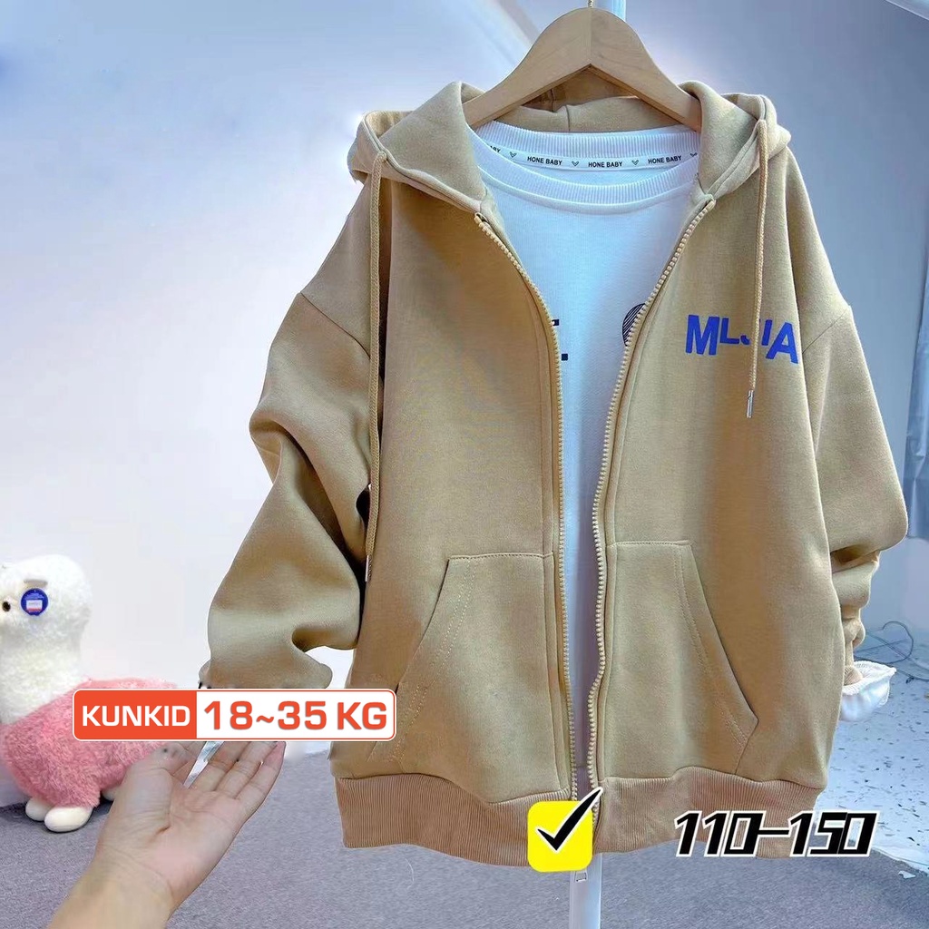 Áo khoác trẻ em có mũ hàng Quảng Châu dày dặn Áo bé trai Kunkid