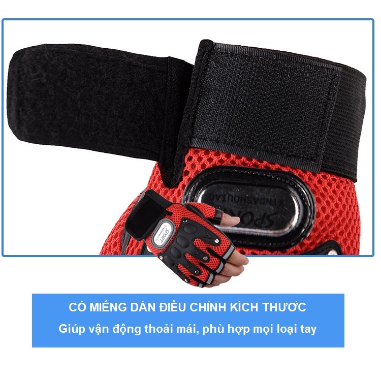 Găng tay hở ngón nam nữ thể thao chống nắng thoáng khí đi xe máy, xe đạp, tập Gym, đi phượt GT05