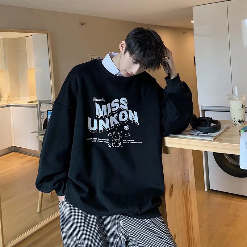 Áo sweater nỉ bông thu đông Ulzzang hiphop form rộng unisex 45kg-100kg