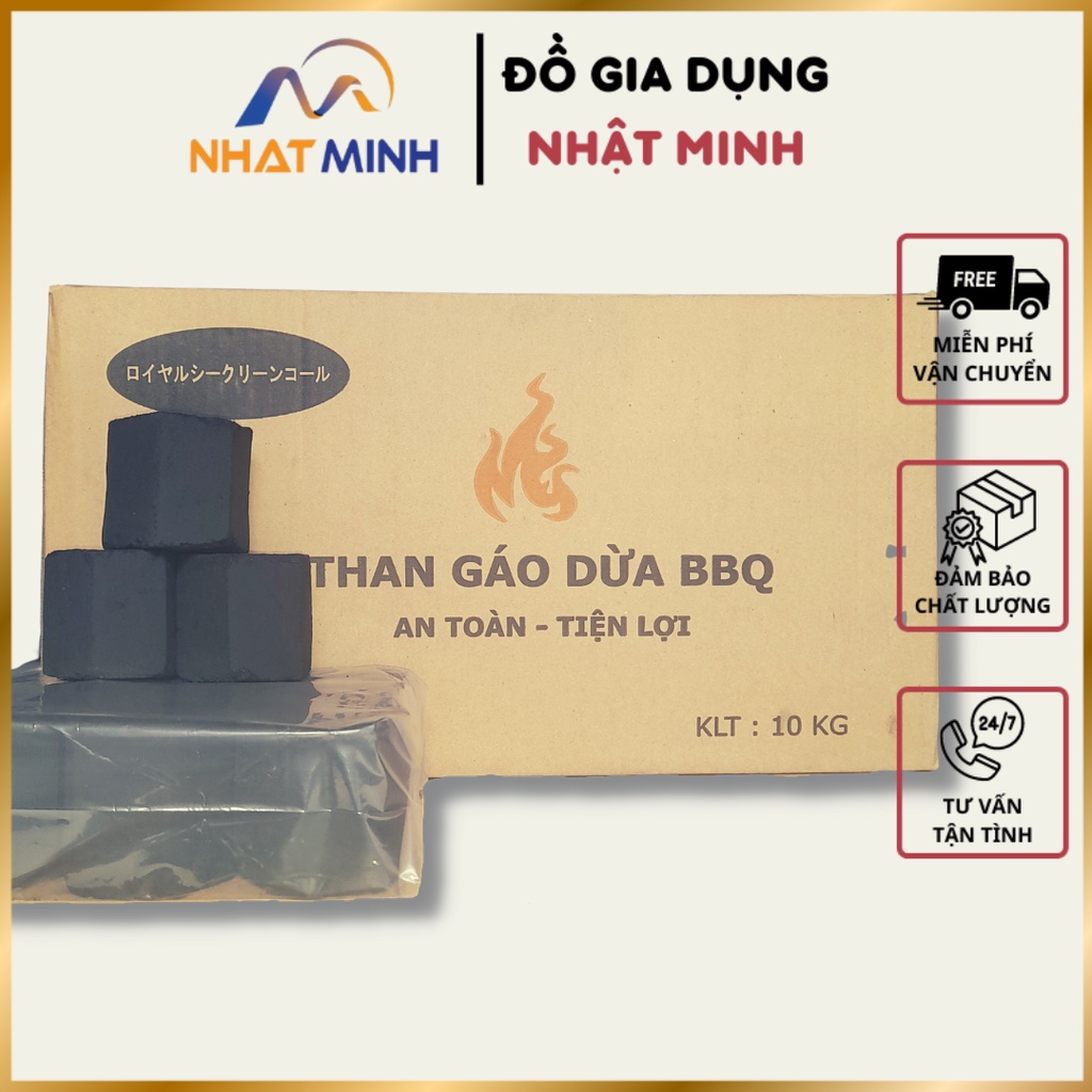 Thùng 10kg Than không khói gáo dừa, Than sạch nướng thịt, nhiệt cao, lâu tàn