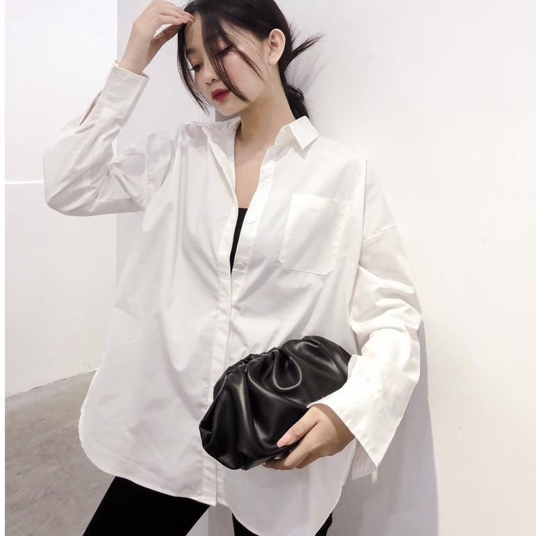 Áo sơ mi nữ trắng vải kate mềm, Best Seller là min - "BOYFRIEND" SHIRT - WHITE