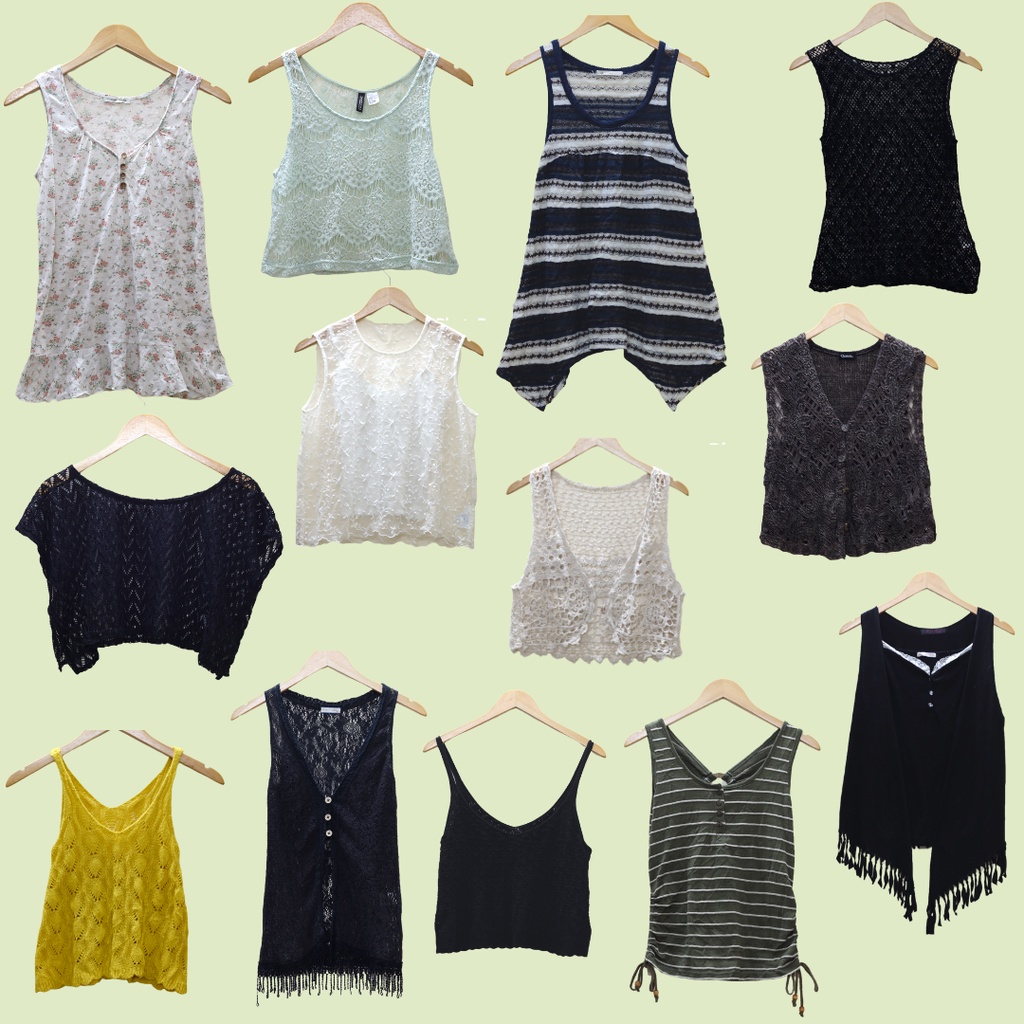 Áo gile, tank top, hai dây len móc, mongtoghi style fairycore aesthetic vintage