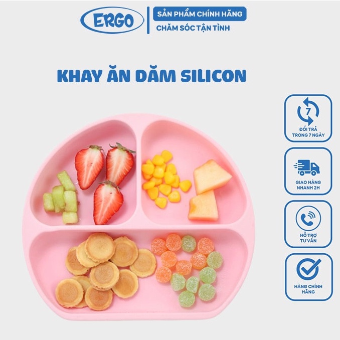 Khay ăn dặm silicone kèm đế hút chống lật