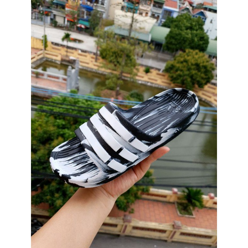 Dép nam quai ngang chính hãng mẫu loang trắng đen kẻ trắng siêu bền siêu nhẹ