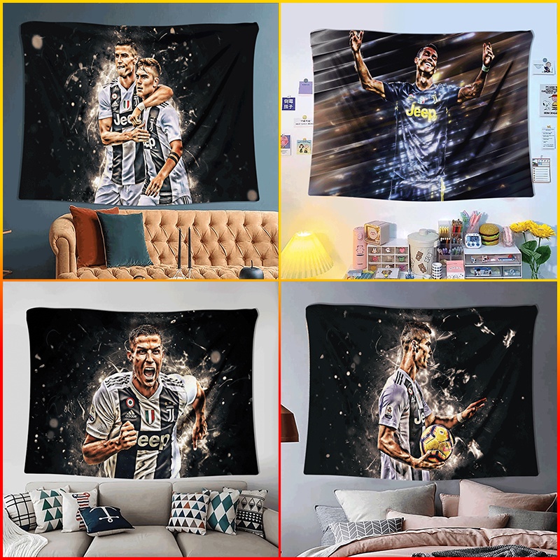 Tranh vải treo tường Decor Cristiano Ronaldo 2 cầu thủ bóng đá Thảm Decor phòng hot nhất