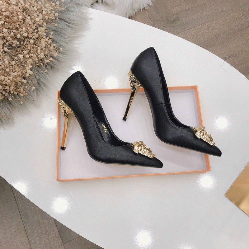 Giày cao gót Versacee gót vàng tag vàng logo nổi hàng đẹp full 4 màu gót 10p và 7p đen đỏ trắng(chat trước)