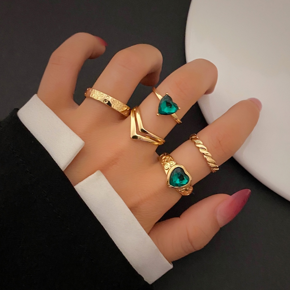 Set 5 Nhẫn Đính Đá Phong Cách Retro