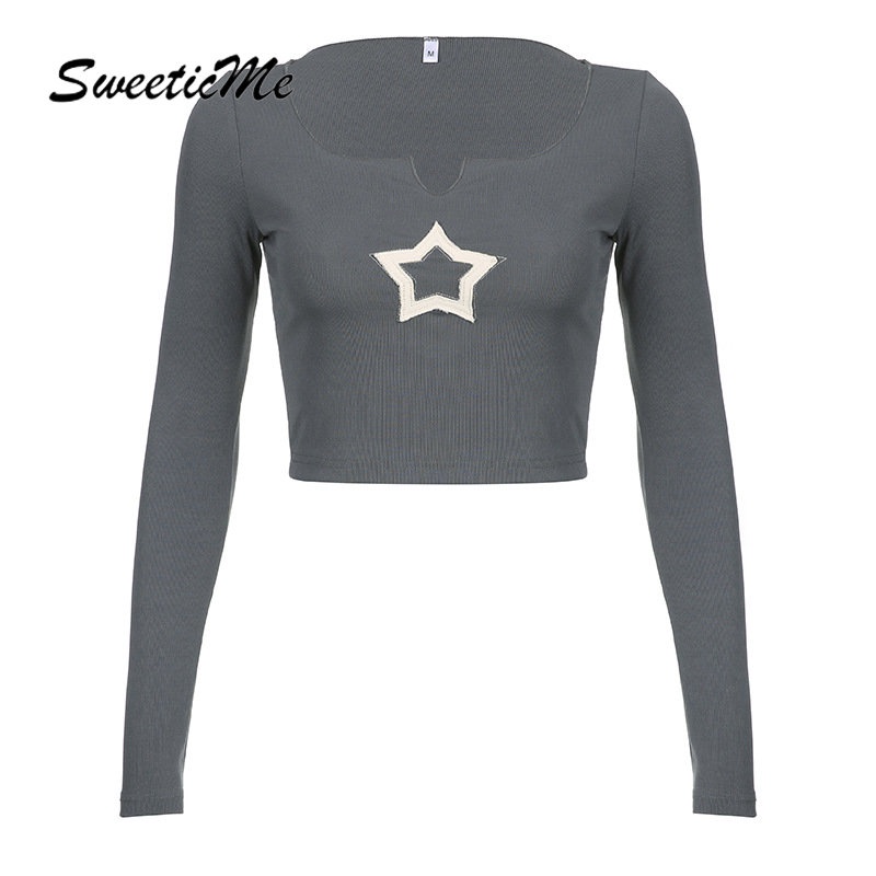 Áo Thun Tay Dài Cổ Chữ V Dáng Ôm In Họa Tiết Thời Trang Cho Bạn Gái