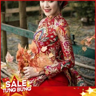 áo dài truyền thống long bào dài cao cấp - KÈM MẤN