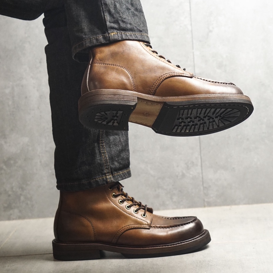 Giày boot nam cổ cao da bê sang trọng nam tính màu vàng nâu dậm ZANE