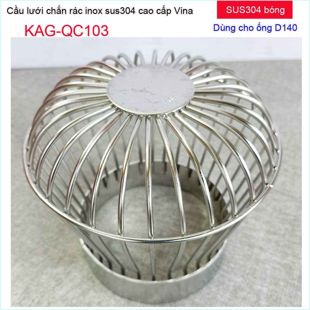 Quả cầu lưới Inox dày D140-168, cầu chắn rác sân thượng thoát nước mưa KAG-QC103 thoát nhanh sử dụng tốt siêu bền