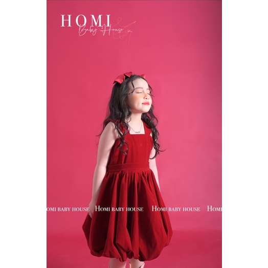 Đầm công chúa HOMI BABY HOUSE váy thời trang cho bé gái màu đỏ bí ngô