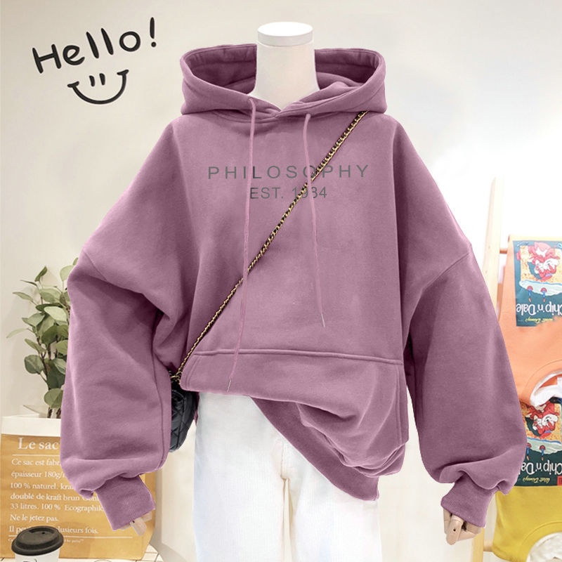 Áo hoodie lót nhung dày dáng rộng thời trang Hàn Quốc cho nữ