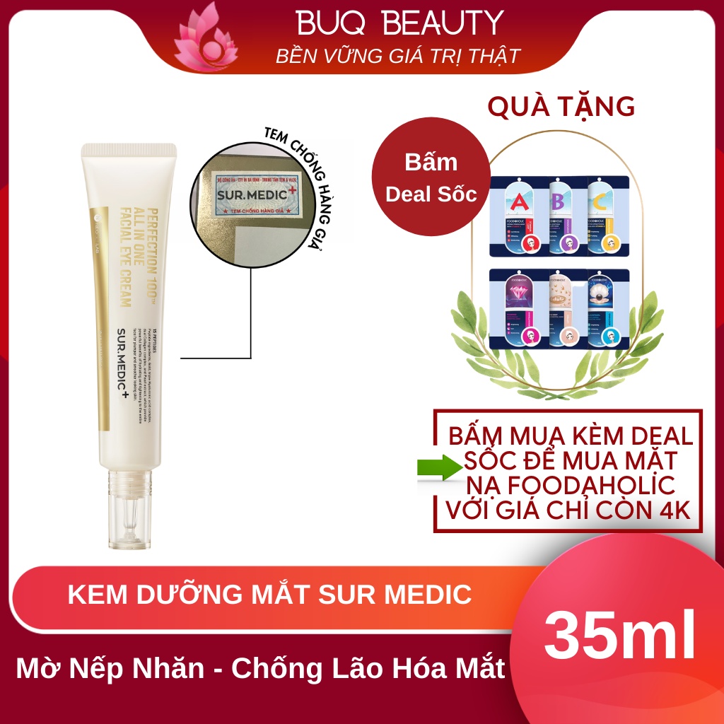 Kem Giảm Thâm Mắt Mờ Nếp Nhăn SURMEDIC Perfection 100tm All In One Facial Eye Cream 35ml Sur Medic / Sur.Medic