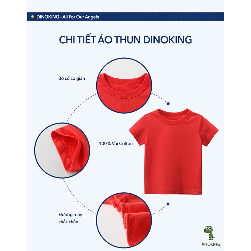 Áo thun trơn cho bé trai bé gái DINOKING Áo phông trẻ em basic một màu cổ tròn ngắn tay chất cotton mùa hè 2 8 tuổi AT19