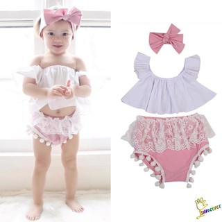 Set áo trễ vai, quần short và băng đô đáng yêu dành cho bé gái