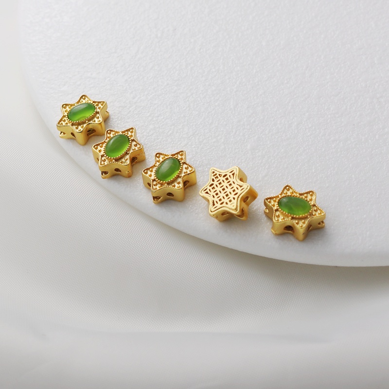 Phụ Kiện Chuỗi Hạt Đá Ngọc Bích Mạ Vàng 18k Nhiều Màu Sắc