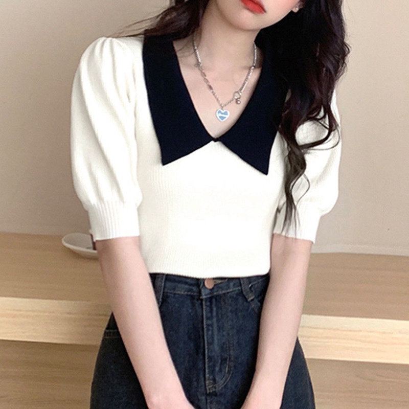 Áo Polo Dệt Kim Ngọt Ngào 185556 Áo Thun Ngắn Tay Thời Trang Mùa Hè Trẻ Trung