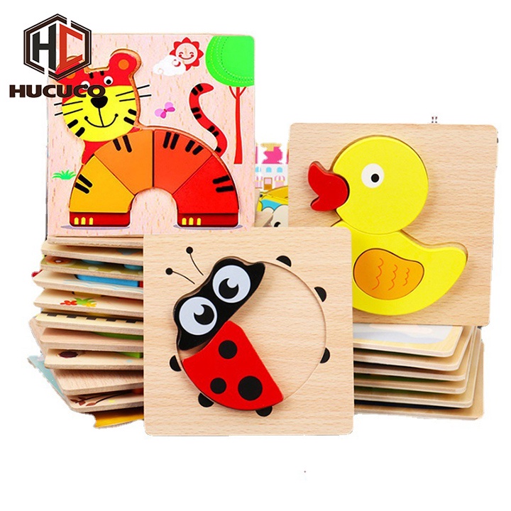 Đồ Chơi Gỗ Xếp Hình Lắp Ráp Tranh Ghép 3D Gỗ Nổi Montessori Nhiều Hình Ngộ Nghĩnh - Phát Triển Trí Tuệ Cho Bé [XH-15]