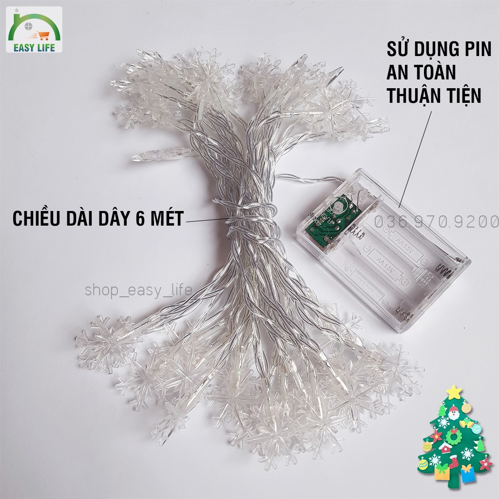 Đèn Trang Trí Bông Tuyết Noel Cao Cấp [Không Cần Cắm Điện - An Toàn - Gọn Nhẹ] - Dài 6 Mét - 40 Bóng