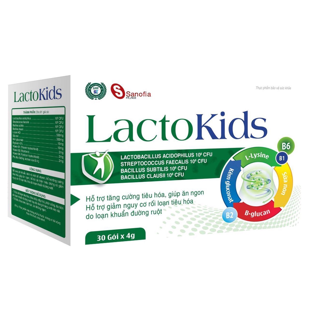 Men vi sinh Lactokids hỗ trợ tiêu hóa, giúp ăn ngon, giảm nguy cơ rối loạn tiêu hóa, thơm vị sữa 30 gói - NT331