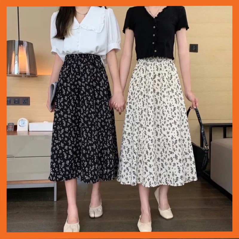 Chân váy hoa nhí  Madela dáng dài qua gối kiểu dáng vintage, Váy hoa nhí dáng dài qua gối - CVHN11