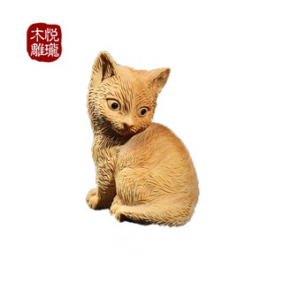 Tượng Gỗ Chạm Khắc Thủ Công Hình Mèo Con Đáng Yêu