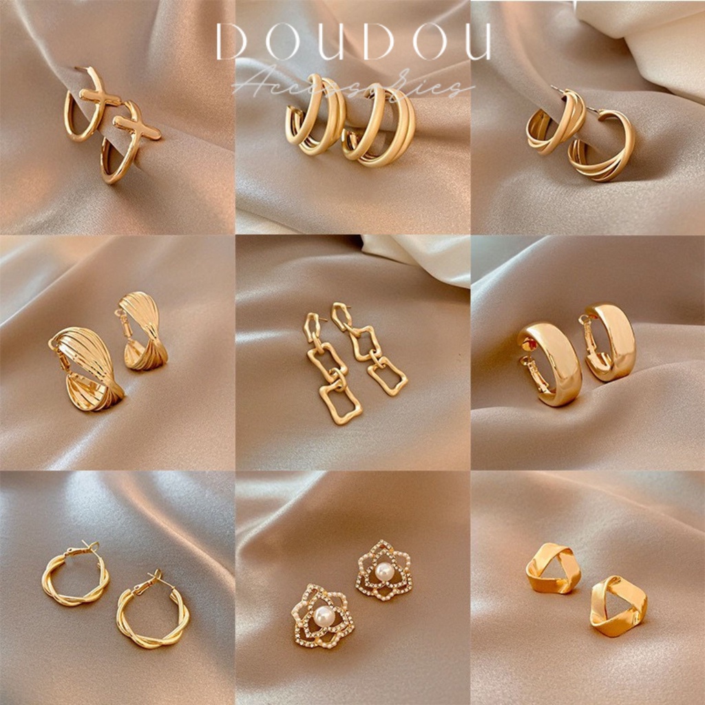 Bông tai nữ hot trend Doudou Khuyên tai tròn kim loại cá tính phong cách Âu Mỹ sang chảnh thời trang EH018