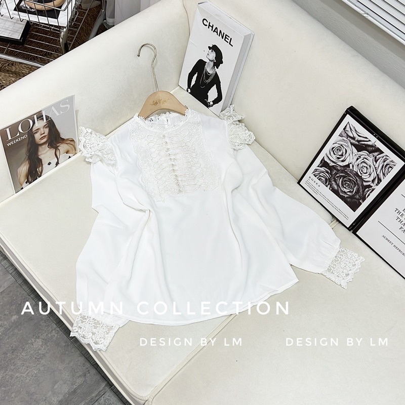 ÁO SƠ MI HOÀNG GIA PHA REN SANG CHẢNH CHẤT ĐẸP MS18268