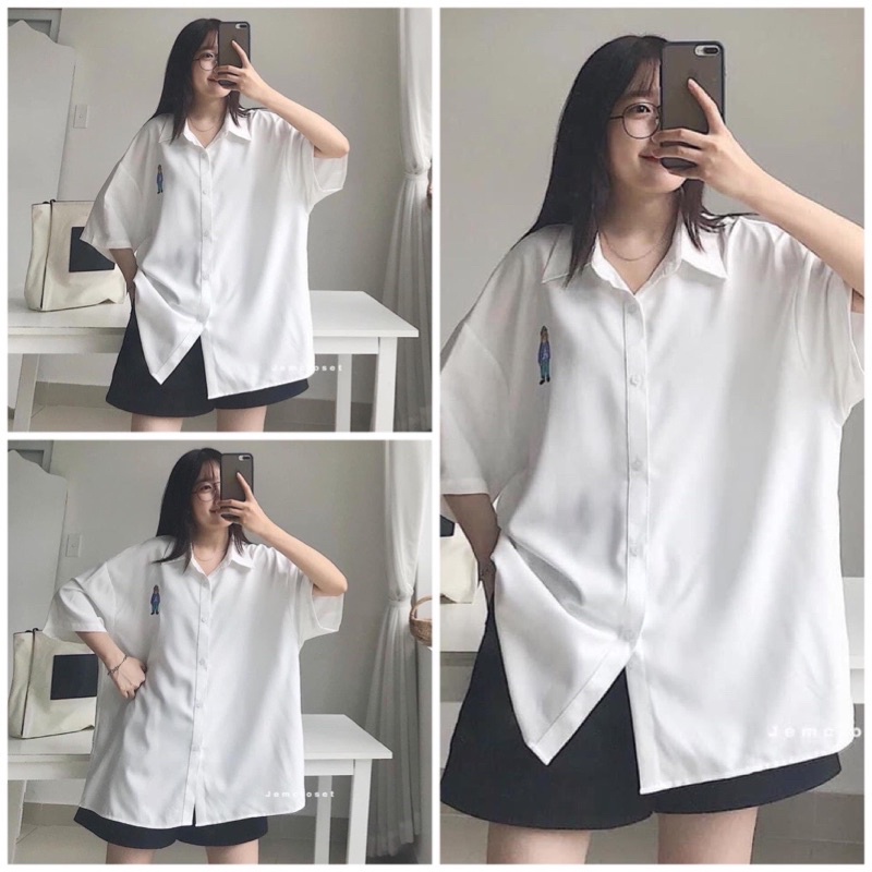 Áo Sơ Mi Form Rộng Thêu Nổi BELE Và Hình Nam Nữ Ulzzang Unisex (Ảnh Thật/Có Sẵn)