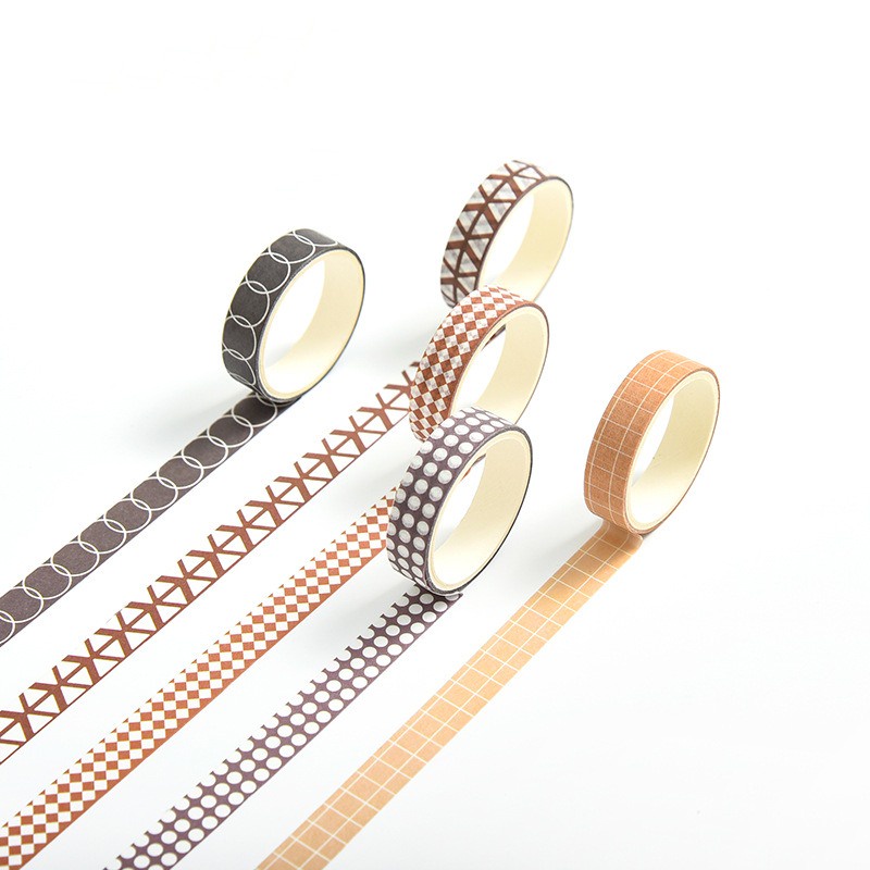 Bộ 5 cuộn băng dính washi tape NamCa ART hoạ tiết cơ bản trang trí sổ nhật kí