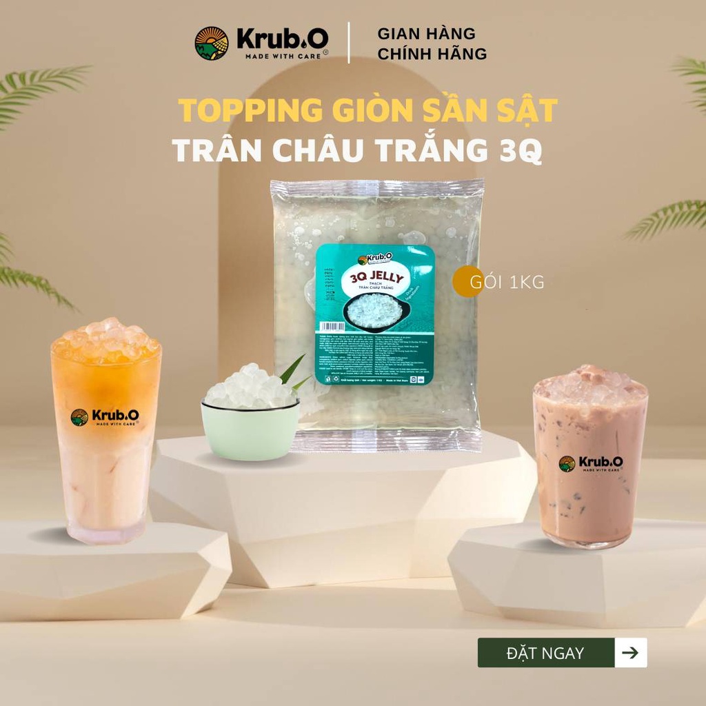 Trân Châu giòn sần sật 3Q Sương Mai/ QQ Đường Đen/ Thạch cafe Thương hiệu Krub,O Gói 1kg - Topping Trà sữa