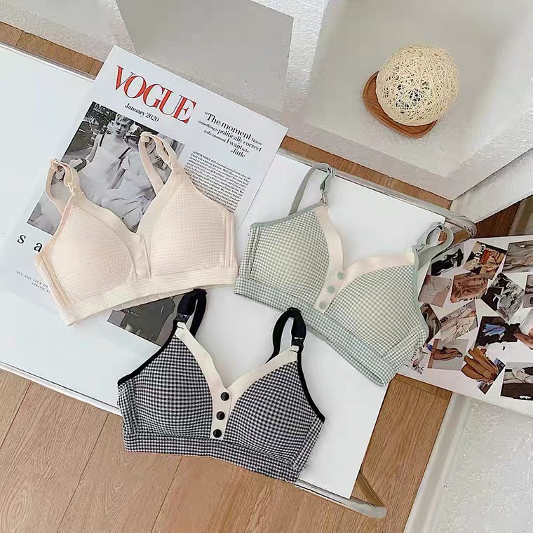 Áo Lót Bầu- ÁO NGỰC CHO CON BÚ KẺ CARO |Mặc Bầu &amp; Sau Sinh| Form To| Size Lớn| Chống Chảy Xệ| Không Gọng-MS01-Tkutrang